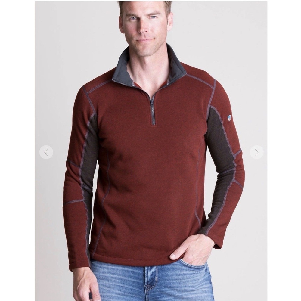 KUHL Interceptr Pullover Mens Large Red Alfpaca Gold Fleece 1/4 Zip Jacket